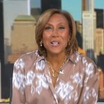 Robin’s beige print wrap blouse on Good Morning America