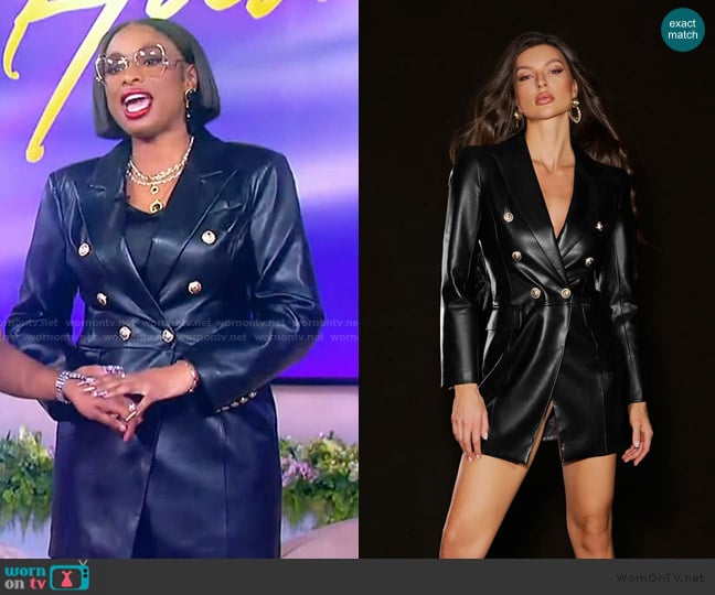 Bella Barnett Ritana V-Neck Leather Suit Dress worn by Jennifer Hudson on The Jennifer Hudson Show