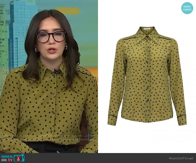 Bella Freud Stelline Little Prince Silk Star in Moss Green worn by Savannah Sellers on NBC News Daily