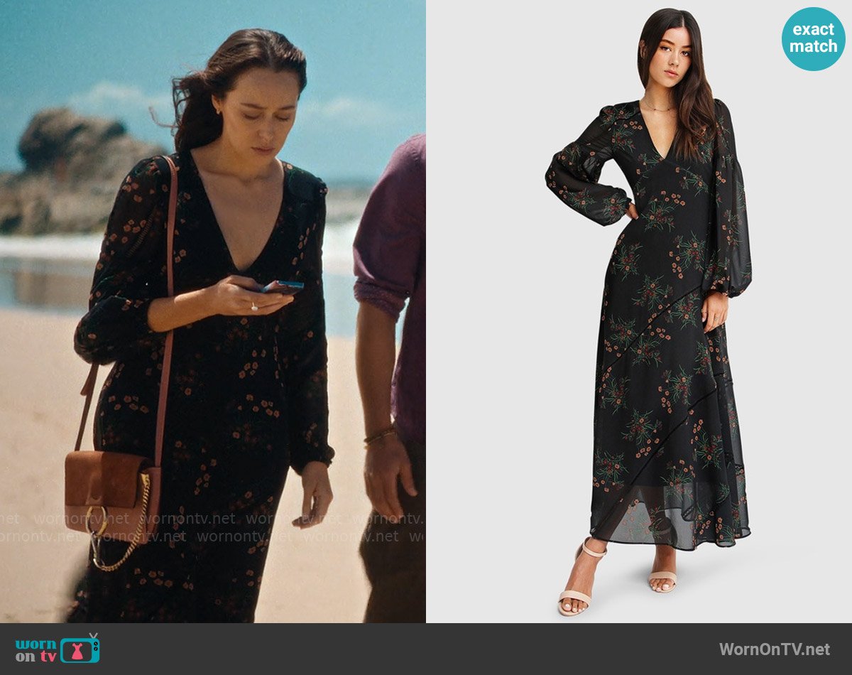 Milla’s black floral maxi dress on Apple Cider Vinegar