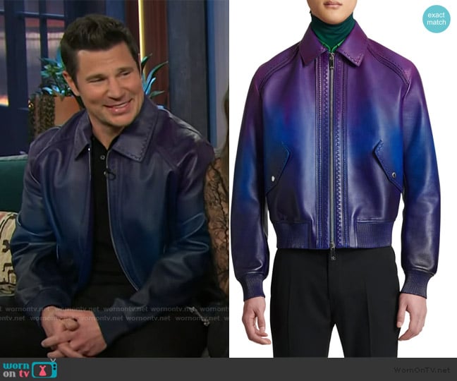 Berluti Ombré Leather Bomber Jacket worn by Nick Lachey on The Kelly Clarkson Show