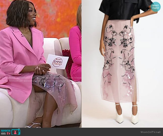 Bibhu Mohapatra Camellia Organza Glass Petal Embroidery Skirt worn by Ego Nwodim on Today