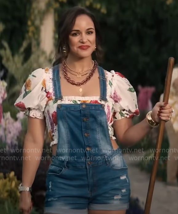 Birdie's floral crop top and denim overalls on Grosse Pointe Garden Society