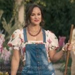 Birdie’s floral crop top and denim overalls on Grosse Pointe Garden Society