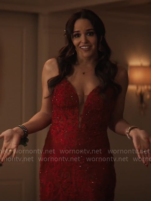 Birdie's red embellished gown on Grosse Pointe Garden Society
