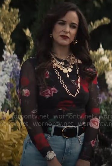 Birdie's black rose print long sleeve top on Grosse Pointe Garden Society