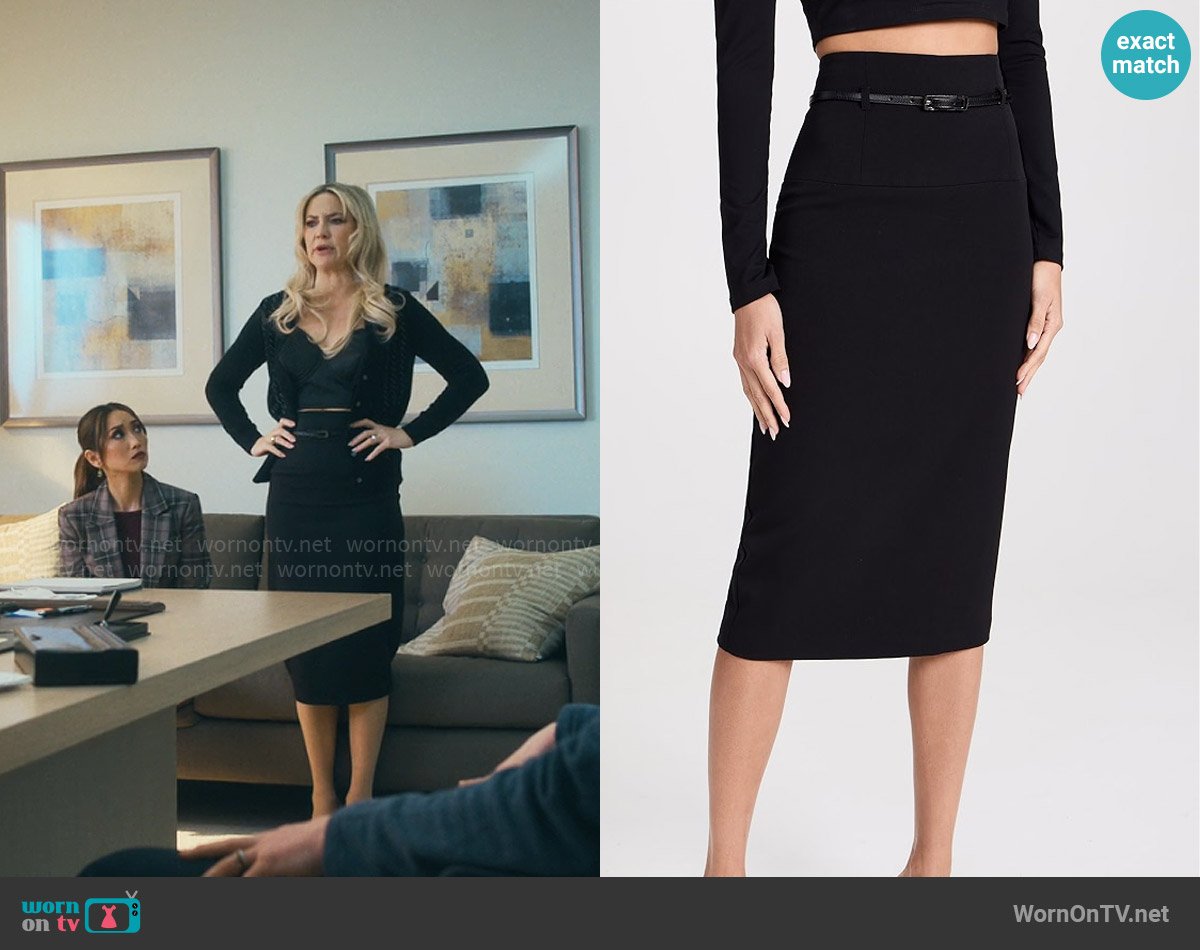 Black Halo Jackie O Pencil Skirt worn by Isla Gordon (Kate Hudson) on Running Point