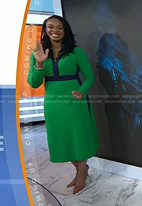 Blayne Alexander's green contrast trim dress on Today