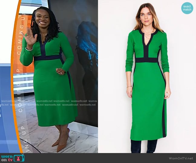 Boden Catherine Ponte Midi Dress in Rich Emerald worn by Blayne Alexander on Today