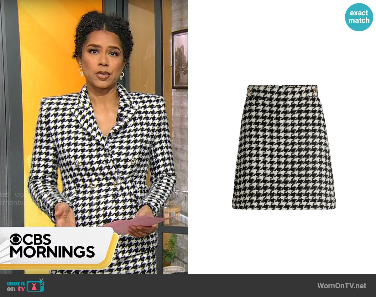 BOSS Check-pattern mini skirt worn by Adriana Diaz on CBS Mornings