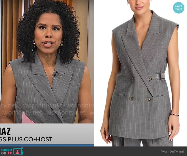 BOSS Jewelara Pinstriped Vest worn by Adriana Diaz on CBS Mornings