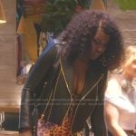 Bozoma’s black leather jacket and leopard print jumpsuit on The Real Housewives of Beverly Hills