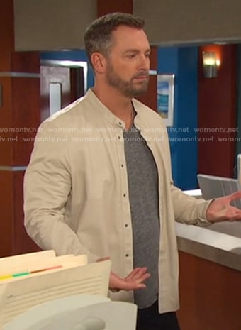 Brady’s ivory band collar leather shirt on Days of our Lives