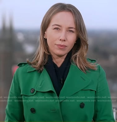 Britt Clennett's green trench coat on Good Morning America