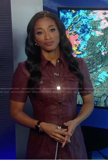 Brittany's burgundy short sleeve leather dress on Good Morning America