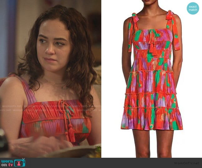 Chelsea & Violet Printed Tie Shoulder Dress worn by Samantha LaRusso (Mary Mouser) on Cobra Kai