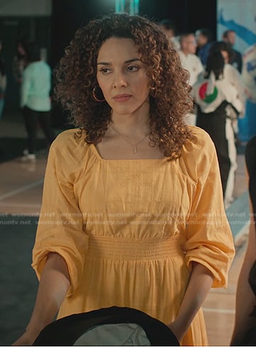 Carmen’s yellow square neck cotton dress on Cobra Kai