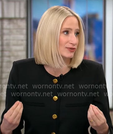 Caroline Polisi's black jacket with gold buttons on CBS Mornings