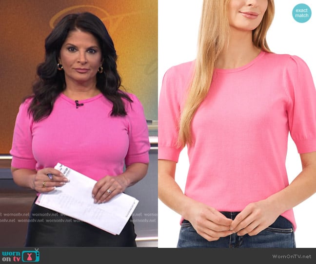 Cece Crewneck Puff Sleeve Cotton Sweater worn by Darlene Rodriguez on Today