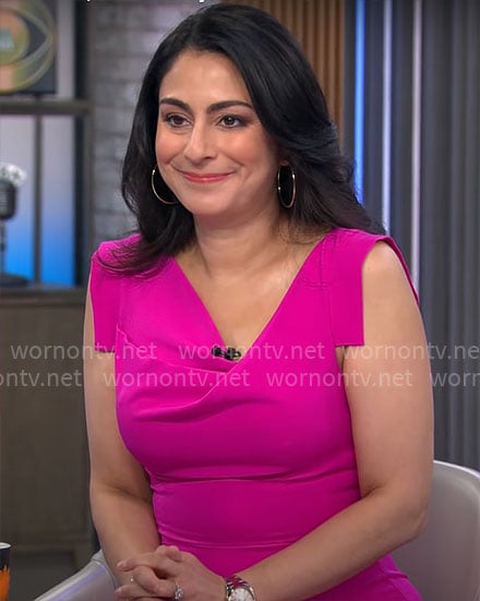 Celine Gounder's pink sleeveless dress on CBS Mornings