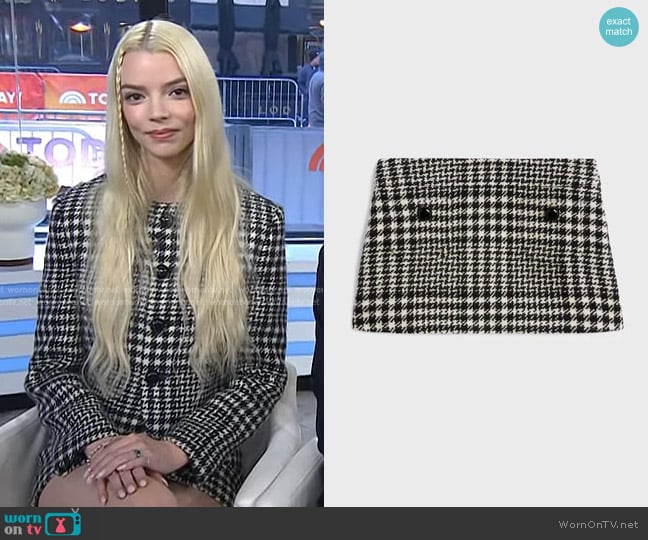 Celine Trapeze Mini Skirt in wool tweed worn by Anya Taylor-Joy on Today