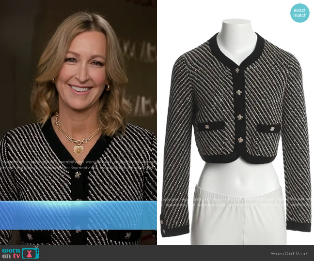 Chanel V-Neck Stripe Cardigan worn by Lara Spencer on Good Morning America