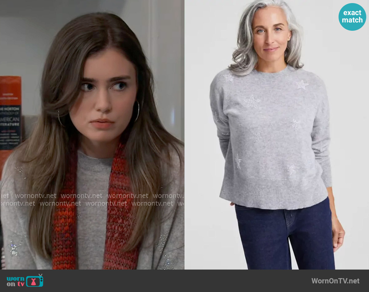 Charter Club Embellished Star Long-Sleeve 100% Cashmere Sweater worn by Emma Scorpio-Drake (Braedyn Bruner) on General Hospital