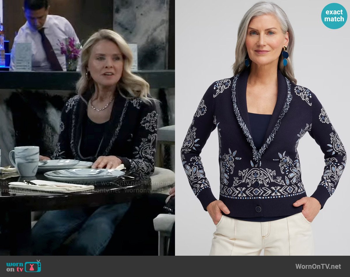 Chicos Shawl Neck Cropped Cardigan worn by Felicia Scorpio (Kristina Wagner) on General Hospital