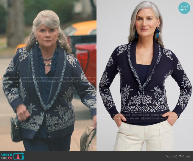 Chico's Shawl Neck Cropped Cardigan worn by Bonnie Townsend (Judith Ivey) on Sweet Magnolias