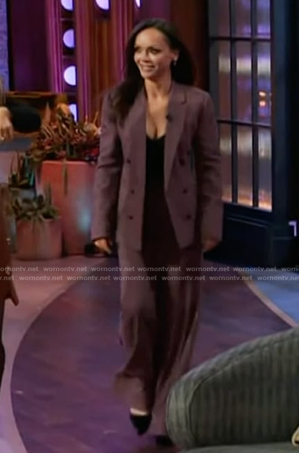 Christina Ricci's purple tweed blazer and pants on The Kelly Clarkson Show