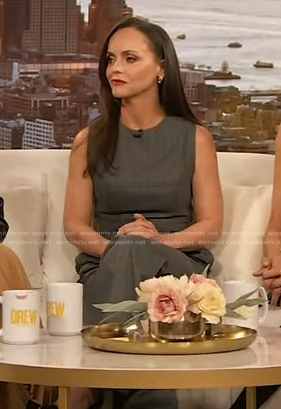 Christina Ricci's gray stripe vest and pants on The Drew Barrymore Show