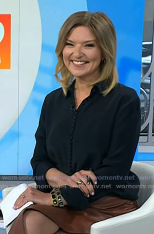 Christine Romans' navy button down blouse on Today