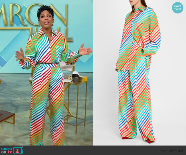 Christopher John Rogers Crayon striped twill shirt worn by Tamron Hall on Tamron Hall Show