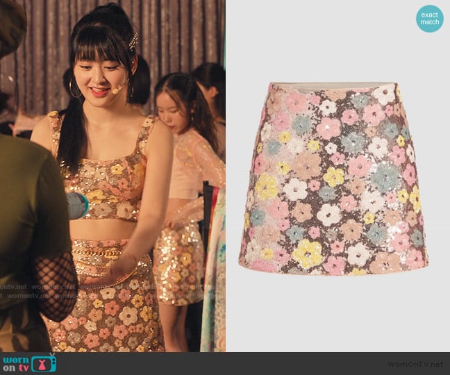 Cider Sequins Floral Mini Skirt worn by Eunice Kang (Ryu Han-bi) on XO Kitty