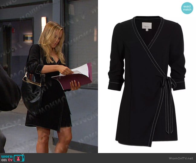 Cinq a Sept Chelsea Wrap Minidress in Black Ivory worn by Belle Brady (Martha Madison) on Days of our Lives