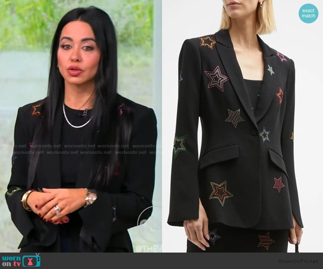 Cinq a Sept Cheyenne Multicolor Rhinestone Star Blazer worn by Vanessa Deleon on The View