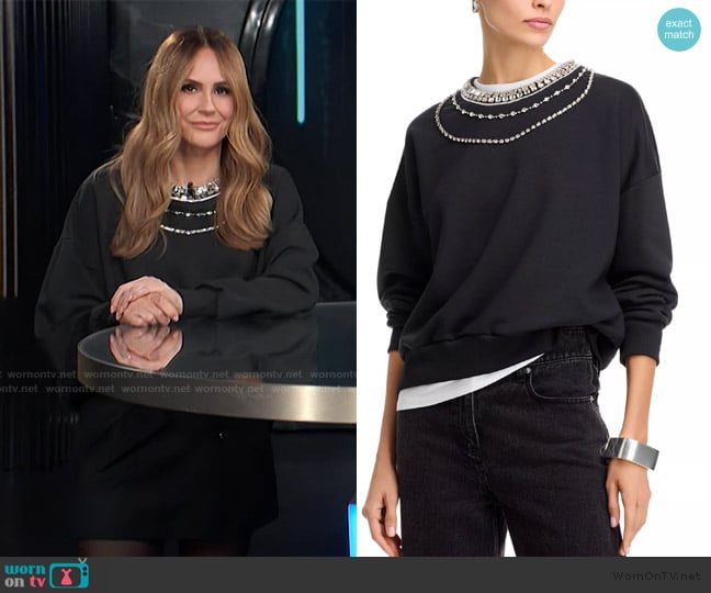 Cinq a Sept Lilliana Layered Necklace Embellished Sweater worn by Keltie Knight on E! News