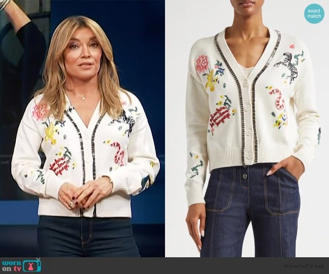 Cinq a Sept Nyla Animal Cardigan worn by Kit Hoover on Access Hollywood