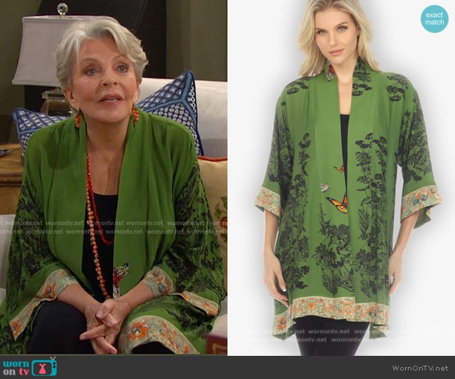 Citron Wild Field Butterfly Kimono Jacket worn by Julie Olson Williams (Susan Seaforth Hayes) on Days of our Lives