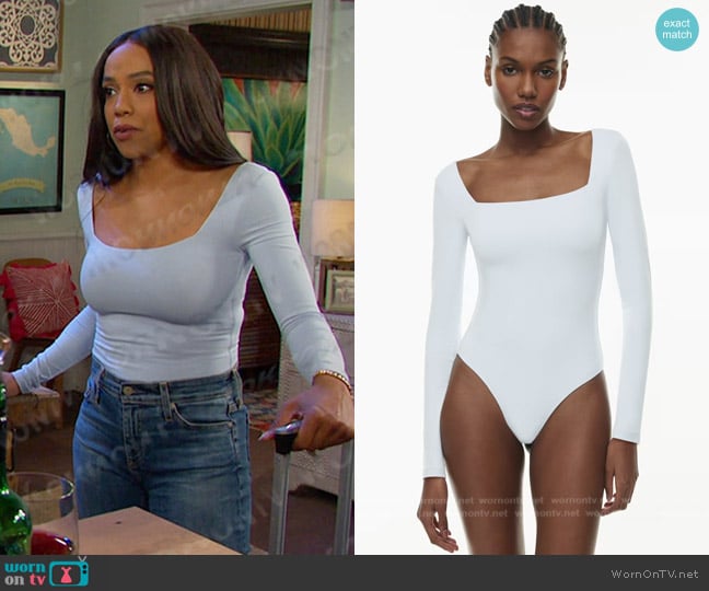 Jada’s light blue square neck top on Days of our Lives