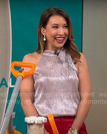 Courtney Cason's metallic tie neck top on CBS Mornings