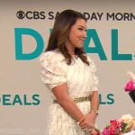 Courtney Cason’s white textured stripe midi dress on CBS Mornings