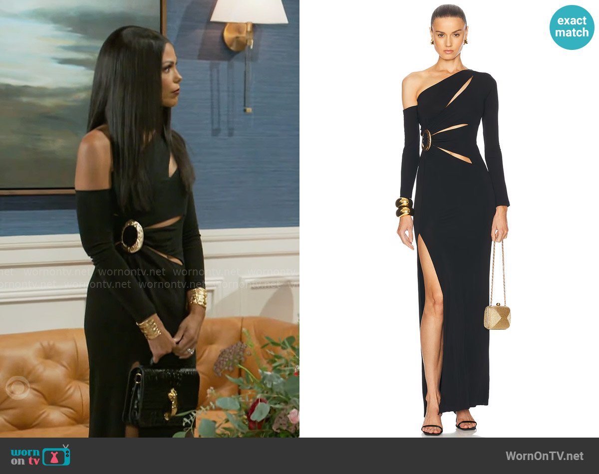 Cult Gaia Zinnie Gown worn by Dani Dupree (Karla Mosley) on Beyond the Gates