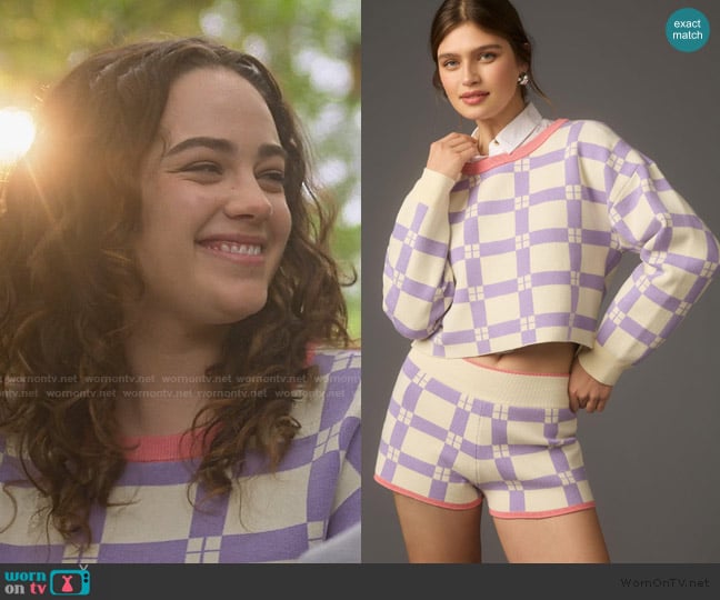 Anthropologie Printed Sweater worn by Samantha LaRusso (Mary Mouser) on Cobra Kai