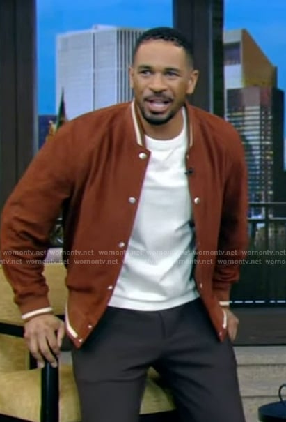 Damon Wayans Jr's brown bomber jacket on Live with Kelly and Mark