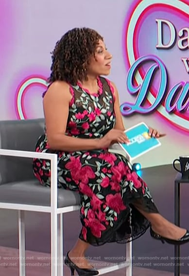 Damona's floral embroidered dress on Access Hollywood