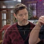 Daniel’s red paisley print cardigan on The Young and the Restless