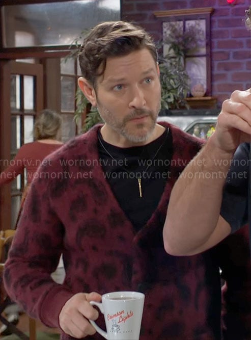 Daniel's red paisley print cardigan on The Young and the Restless