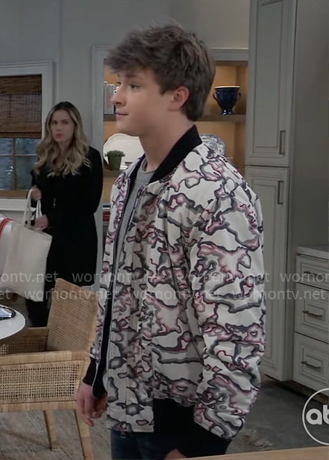 Danny’s white camo print bomber jacket on General Hospital