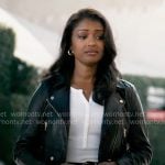 Daphne’s cropped leather moto jacket on High Potential